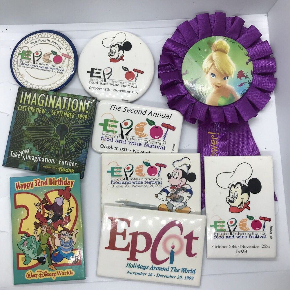 Vtg Lot 9 Disney Buttons Disney land World Cast Member Movie Birthday Pin Back